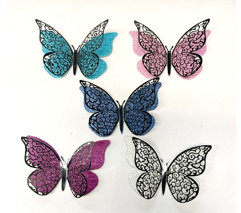 MARIPOSA PARA TORTAS GLITTER CONTORNO NEGRO COLORES SURTIDOS X 1